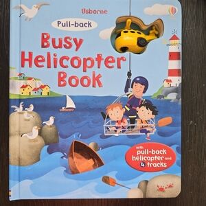 Usborn Busy helicopter book with pull-back toy